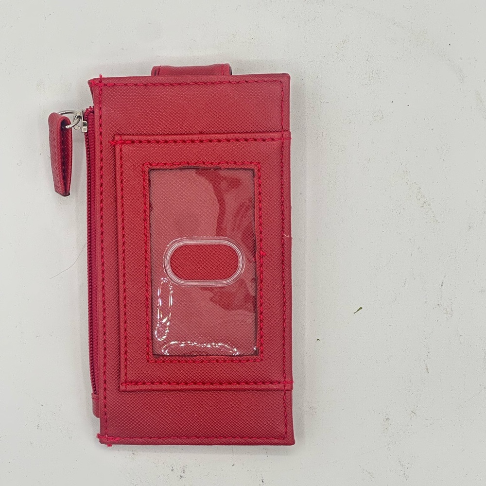 Tahari Red faux leather card holder wallet with a snap closure and zip pocket - Picture 2 of 2